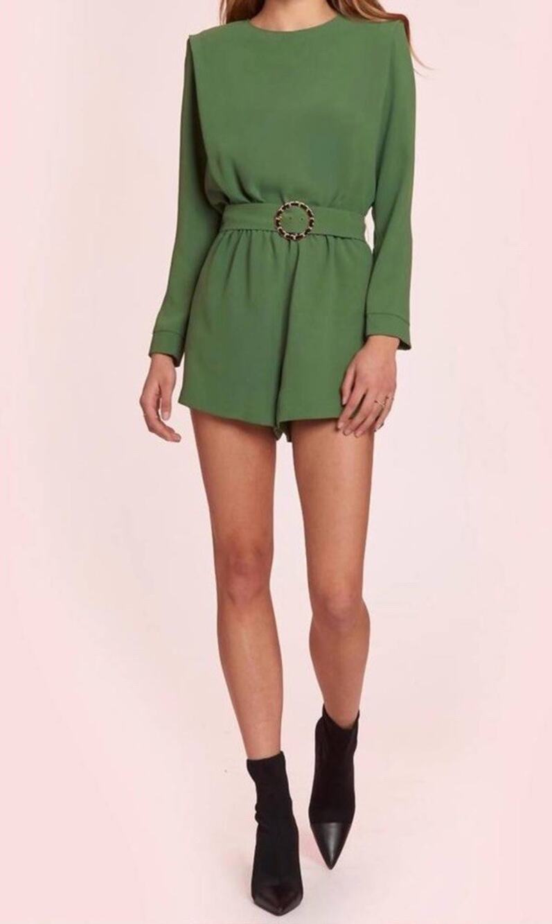 Amanda Uprichard Baldwin Romper Green Size XS with built-in shoulder padding.